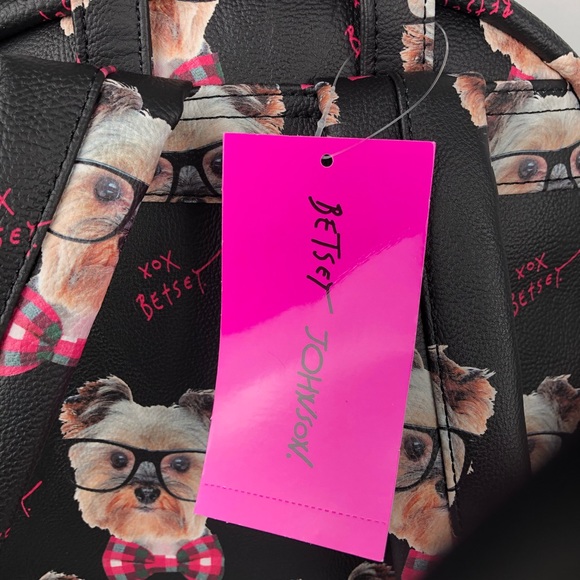 Betsey Johnson Nerdy Yorkie Bow Tie Dog Backpack - Picture 7 of 8